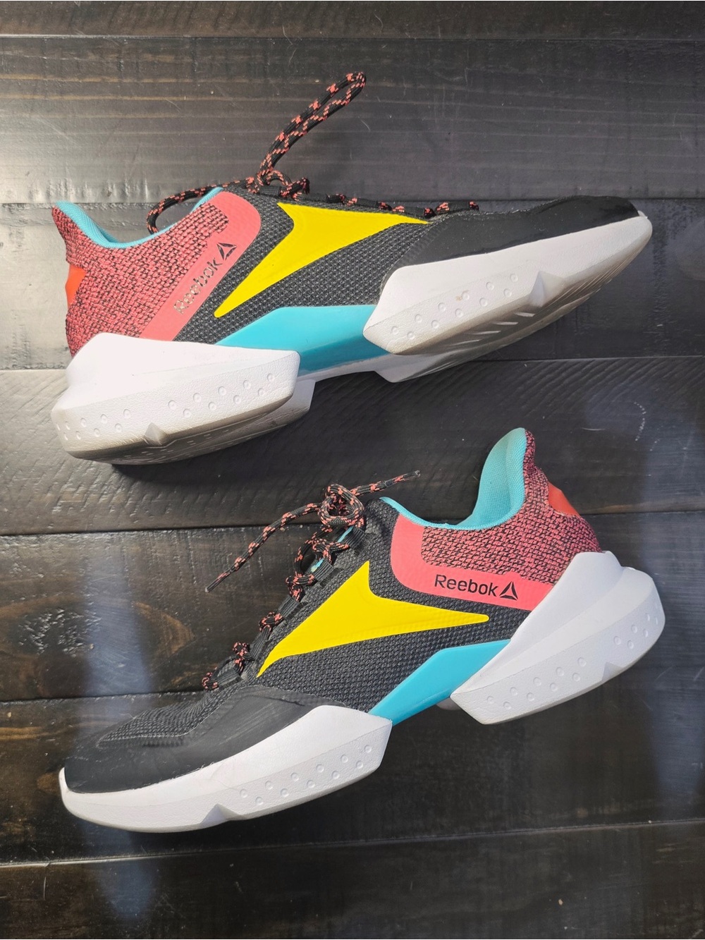 Reebok Black Sneakers with Yellow, Teal, Coral Accents